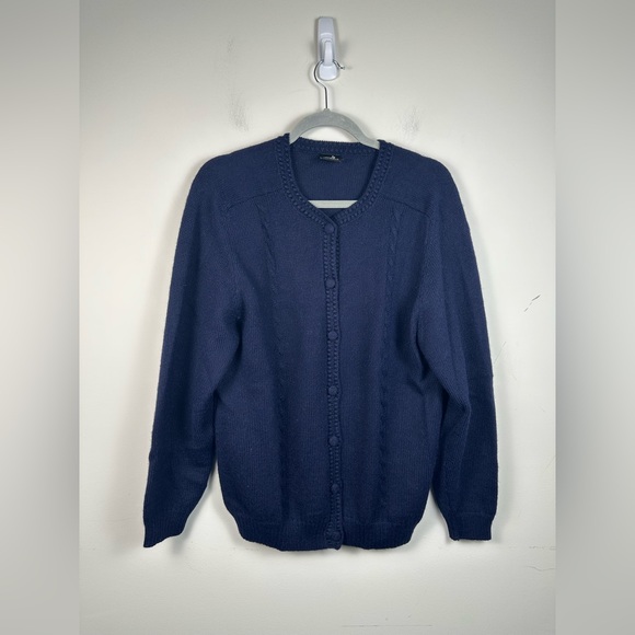 Mon Repos 100% Alpaca Elegant Navy Cardigan Sweater Size Large - Picture 1 of 7
